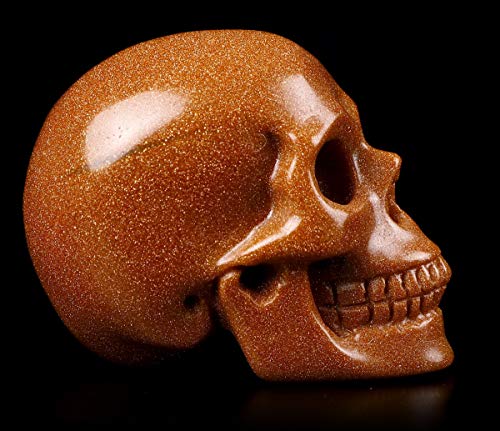 Skullis 2.0" Gold Sand Stone Crystal Skull, Hand Carved Gemstone Fine Art Sculpture, Reiki Healing Stone Statue.