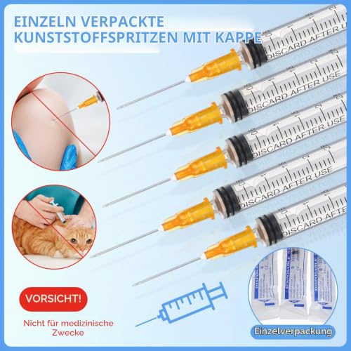 Pack of 40 Plastic Syringes with Needle, Versatile Syringes 2.5 ml, Plastic Syringe Individually Packed, Dosing Syringes with Caps for Garden, Pet Care, Laboratory Supplies