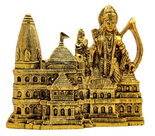 Purpledip Metal Idol Ayodhya Ram Mandir: Spiritual Statue Showpiece For Home Temple (12199)