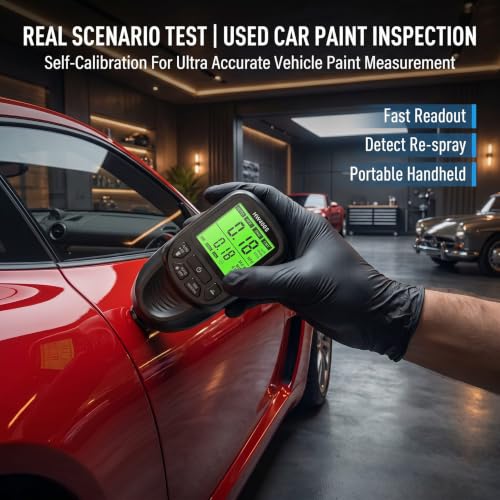 RUHARVOR coating thickness gauge with backlit LCD measuring automotive paint thickness up to 2000μm