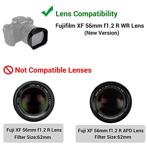 JJC Bayonet Metal Lens Hood for Fujifilm Fuji Fujinon XF 56mm f/1.2 R WR Lens on Fujifilm X-T5 X-T4 X-T3 X-H2 X-H2S X-T30 II X-T30 X-T20 X-PRO3 X-E4 X-E3 Camera with Lens Hood Cap For XF 56mm f1.2 Lens
