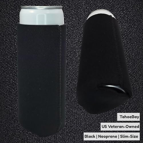 Black TahoeBay Slim Neoprene can cooler sleeve in a 50-pack, soft insulation for keeping drinks cold.