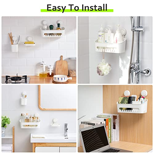 Uten Bathroom Suction Cup Shower Shelf 3-in-1 Wall Mounted Shower Basket Toothbrush Holder No Drill Hanging Rack Removable Shower Caddy Toilet Storage Rack Organizer