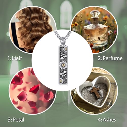 VONALA 925 Sterling Silver Square Sunflower Dragonfly Urn Necklace for Ashes Memorial Jewelry with Always in My Heart Engraving for Women