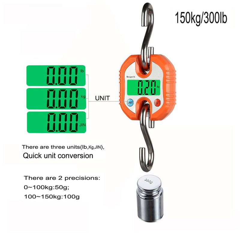 [Australia - AusPower] - Digital Hanging Scales Portable Heavy Duty Crane Scale 150 kg 300 lb 2 AAA Batteries(Not Included) (Orange) Orange 