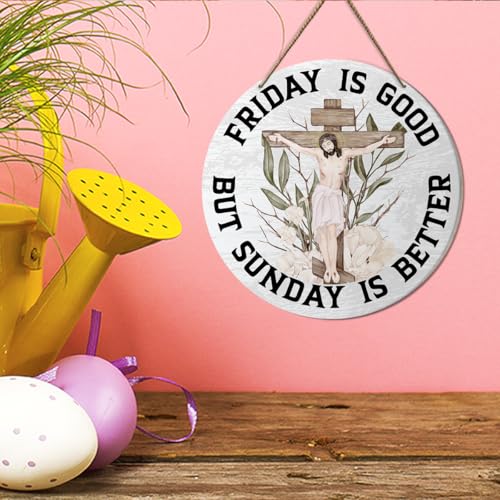 Friday Is Good Christian Spring Easter Decor Sign for Home Room Decorations, Spring Religious Bible Verse Scripture Decoration for Home Room Christian Easter Gifts for Women Men