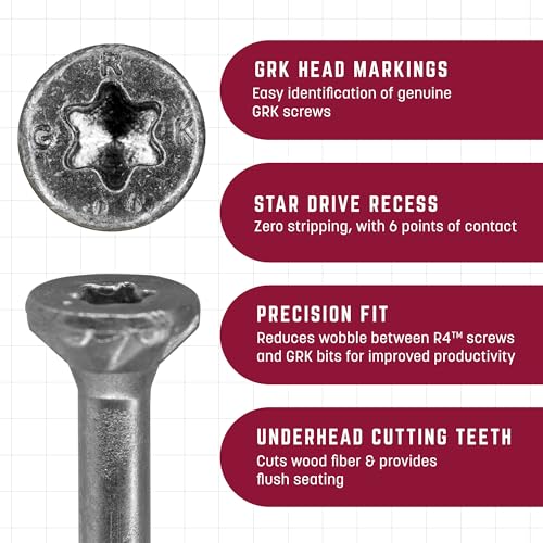 GRK R4 stainless steel #10 x 3-1/8-inch outdoor wood screws, 70-count box with T-25 bit