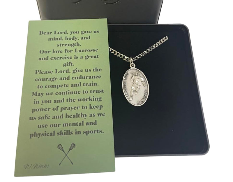 Lacrosse Medal Necklace St Sebastian Patron Saint Athletes Pewter 24 Chain