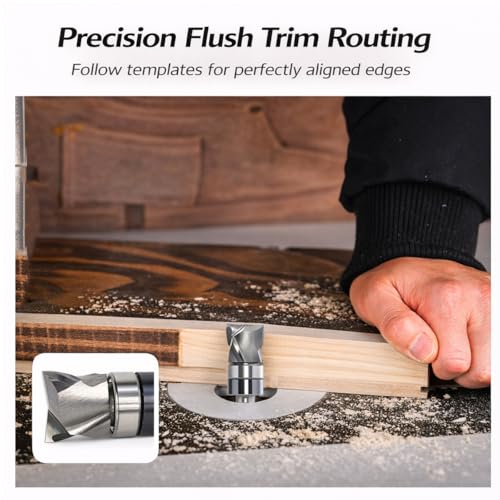 SICWOOD solid carbide compression flush trim router bit, 1/2-inch diameter with top bearing and 1/4-inch shank