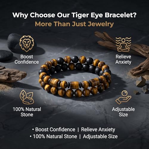 Tigers Eye Bracelet for Men,Obsidian Hematite Triple Protection Bracelet Style A