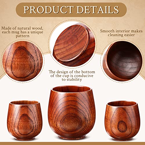 Gerrii 10 Pieces Wooden Tea Cup Wood Coffee Mug Water Japanese Solid Drinking Teacup Glass for Wine, Beer, Milk, Hot Drinks, 6 oz