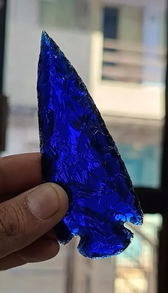 Blue Obsidian Spearhead Arrowhead Crystal for Healing and Jewelry Making Gemston (3 Inch) 3 Inch