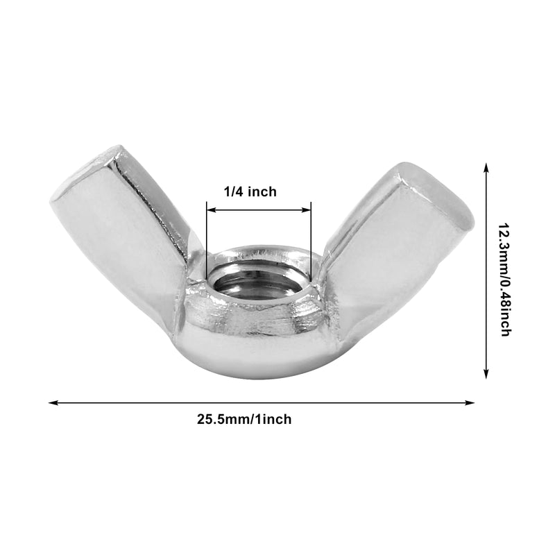 [Australia - AusPower] - 50 Pack 1/4"-20 Wing Nuts, 304 Stainless Steel Butterfly Nuts, Fasteners Parts Hand Twist Tighten Ear Wingnuts for Mechanical Electronic Furniture 
