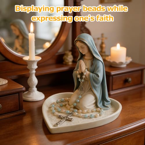 Virgin Mary Statue, Mother Mary Statue, Our Lady Prayer Rosary Box, Elegant Resin Catholic gifts for Use In Prayer And Religious Decoration