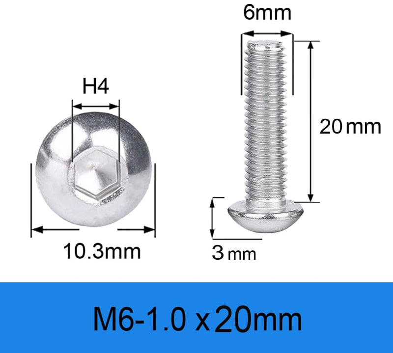 [Australia - AusPower] - Metuja M6-1.0x20mm 30Pcs, Button Head Socket Cap Bolts Screws, Stainless Steel, Professional Set Screw, Clear and Complete Full Thread, Silver Bright Finish Furniture Bolt, Allen Hex Drive m6-1.0 x 20mm 30 