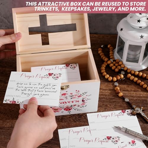 Croblissful Prayer Request Box with 100 Pcs Prayer Cards, Wooden, Flowers