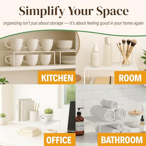 Evelots Wire Shelf Organizer Set, Metal Cabinet Shelf Risers, 6-Pack, White White - Regular Set of 6