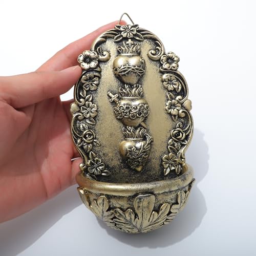 KOMI Holy Water Font for Home, Wall Hanging, Catholic Decor, Bronze-tone Resin, Sacred Heart of Jesus Sacred Heart-2