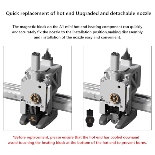 2PCS A1 Mini, A2L Upgrade Hotend Kit, 3D Printer Print Head Hot End Heating Block Kit with 0.4mm Hardened Steel Nozzle and Silicone Socks for Bambu Lab A1/A1 Mini 2 Pack