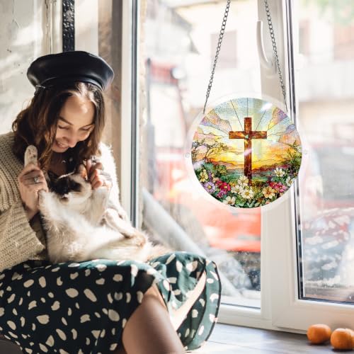Christian Acrylic Puzzle Suncatcher,Cross Flower Sun Catcher Puzzle Kit for Adults,Faith Window Hanging Puzzles,Christian Decor, Inspirational Gifts for Women Family Friends,7.3 in Christian