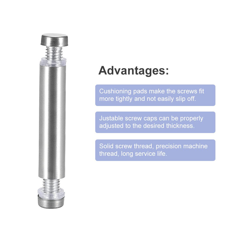 [Australia - AusPower] - uxcell 1/2 Dia x 2-1/2"(12x64mm) Double Head Standoff Screws Acrylic Glass Nails 8pcs 64mm 