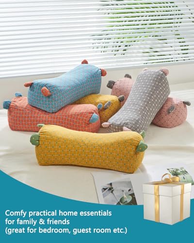 Yellow Edomi round neck pillow filled with buckwheat, cervical roll designed for neck pain relief and comfort.