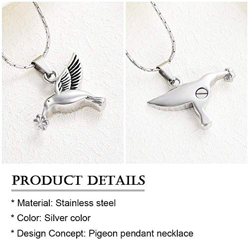 Hummingbird Cremation Jewelry Keepsake Stainless Steel Human Pet Urn Necklace for Ashes for Women Men Memorial Pendant Silver