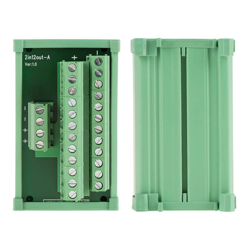 12-Position Power Distributor for DIN Rail Mounting with Screw Terminals Made of Polycarbonate (PC) in Green Electrical Distribution Box for Electrical Installation
