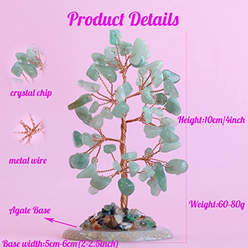 Green Aventurine Healing Crystal Tree of Life Natural Gemstone Agate Slice Base Copper Wire Wrapped Money Trees Feng Shui Spiritual Energy Decorations Home Office Room Desk Decor Gifts for Women Men Green Aventurine