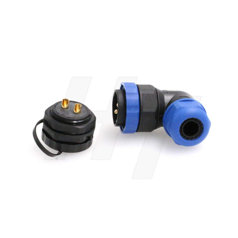 [Australia - AusPower] - HangTon HE29 2 Pin Plastic Waterproof Connector Threaded Outdoor Industrial Electrical Power Circular Male Female Angled Wire Cable Plug + Panel Socket (2 pin) 