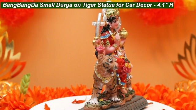 BangBangDa Durga for Car Decor– 4.1" H Small Durga on Tiger Statue for Car Dashboard Hindu Goddess Father’s Day Mother’s Day Diwali Birthday Gifts for Indian People Altar Pooja Item