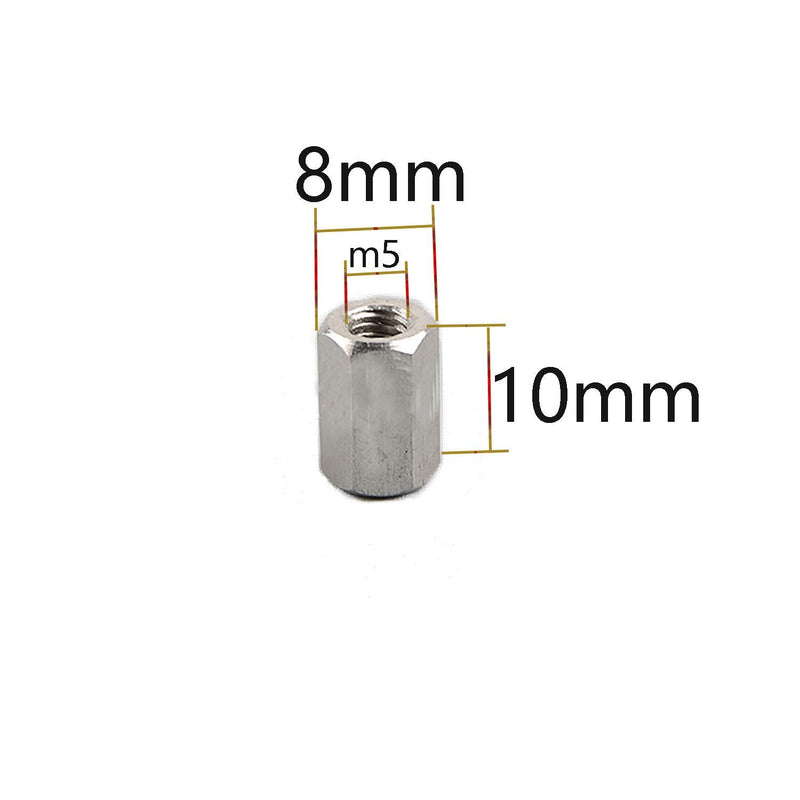 [Australia - AusPower] - 5PCS M5 X 0.8-Pitch 10mm Length 304 Stainless Steel Metric Hex Coupling Nut 