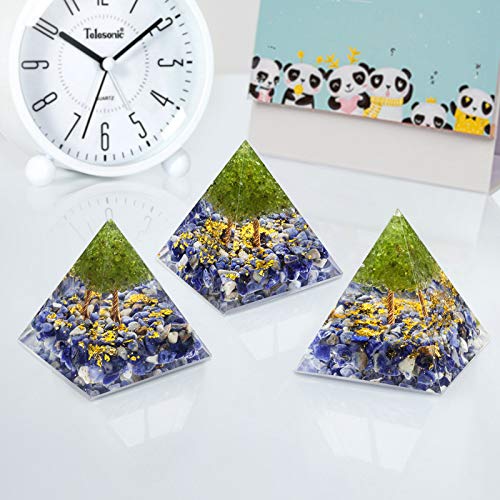mookaitedecor Peridot Tree of Life Crystal Stone Pyramid Ornament Blue