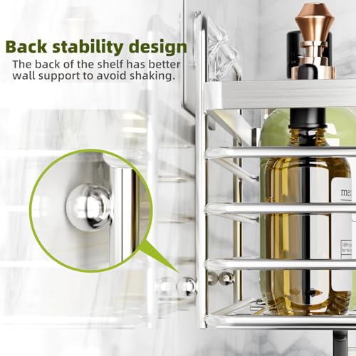 Yougai Shower Caddy, Shower Organizer with Soap Holder and Hooks, Rustproof Shower Shelves, No Drilling Bathroom Organizers and Storage, Wall-Mounted Kitchen & Home Decor (Silver) Silver