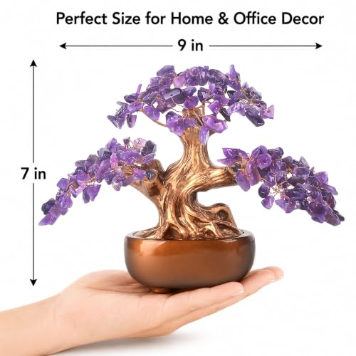 Amethyst Crystal Money Tree, Handmade Natural Amethyst Bonsai Tree, Healing Crystal Tree Decor with Copper Wire, Feng Shui Tree for Home Office Desk, Spiritual Gift for Women Men