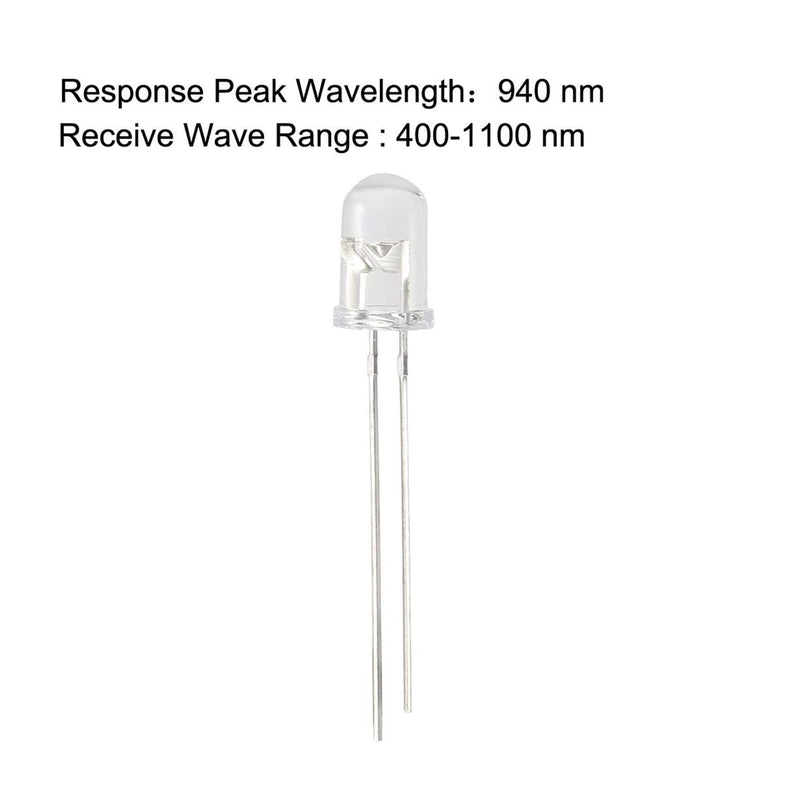 [Australia - AusPower] - 20Pcs PT334-6C 5mm Phototransistor Light Sensor - 400-1000nm Wavelength Range, 15-20mA Sensitivity for Optical Switches/Arduino Projects (Clear Round F5 3V) 