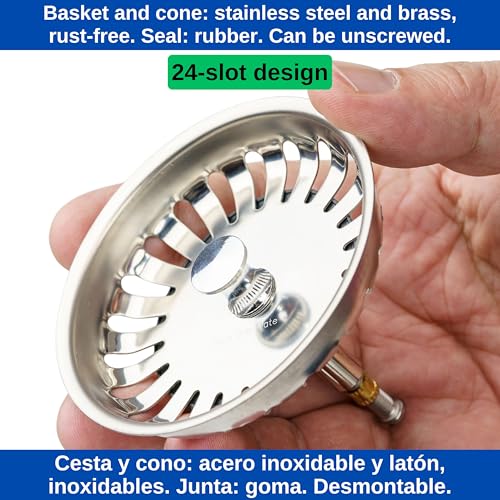 Sink Strainer Basket, Diameter 82 mm, Replacement for 125555, Compatible with Blanco 3.5 Inch Drain Fittings from Year of Manufacture 1996, 24 Slots Strainer Basket, 27-57 mm Eccentric Spigot, Diameter 8 mm Pin, Accessories for Kitchen Sink