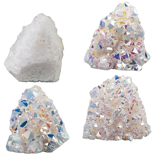 mookaitedecor Clear Quartz Crystal Cluster Titanium Coated Geode Stone White