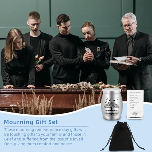 6 Set Small Urns for Ashes Cremation Urns 1.57 Inch Silver Ashes Keepsake Funeral Urn with Memorial Cards and Velvet Bag for Human Pet Ash (Tree of Life) 6 Set Tree of Life mini