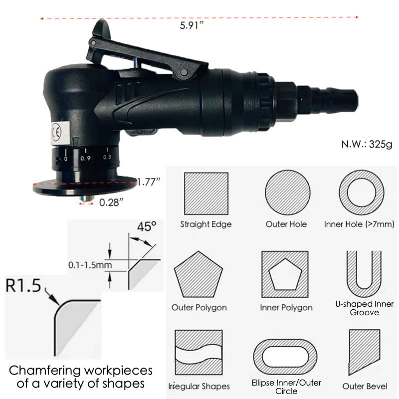 [Australia - AusPower] - Mini Chamfering Tool 45 Degree Handheld Metal Deburring Trimming Chamfering Machine Pneumatic Beveling Machine, Light Linear Air Chamfer Tool Arc Edge Beveler with Precision Blade Inserts 