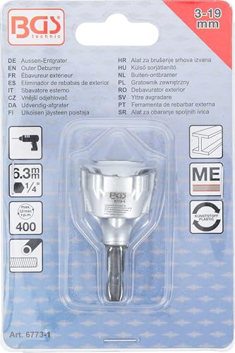 BGS 6773-1 | External Deburring | for Diameter 3-19 mm | Pipes & Rods | Drive hexagon socket 6.3 mm (1/4 inch) | max. 400 rpm | HSS cutting plate | for steel, hard plastic, brass