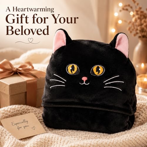 Emwwat Wearable Blanket Hoodie with Sleves, Black Cat Oversized Warm Flannel Blanket with Sleves Hoodie Gift for Mom, Girtfriend, Wife, Friend, Sister-Perfect for Christmas