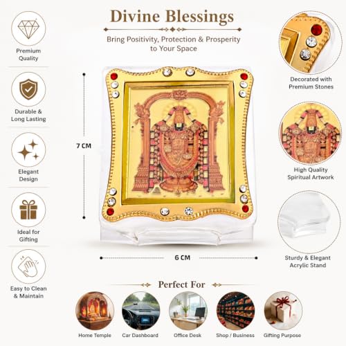 Shree Balaji Idol – Lord Venkateswara Statue for Car Dashboard, Home Temple, Office Desk, Hindu Lord Tirupati Balaji God Figurine Showpiece, Spiritual Décor & Devotional Gift