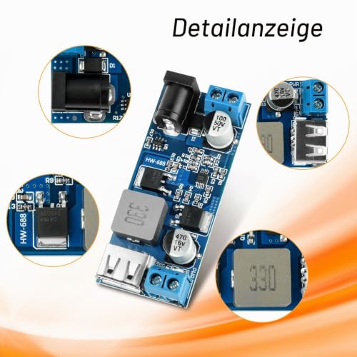 24V/12V to 5V 5A DC-DC USB Step Module Down, Fastsaw Buck Converter Module with Synchronous Rectifier, for Car and Motorhome with Overload, Short Circuit and Reverse Polarity Protection 1