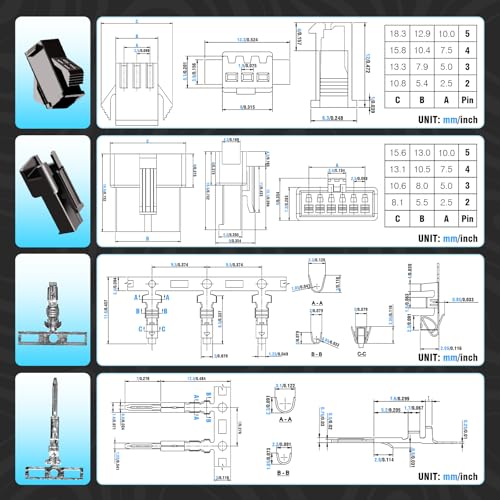 CQRobot JST SM 2.5mm Pitch 2-Pin Electrical Connector Adapter | Connector Strip Socket Housing Crimp Contacts Male/Female Wire to Wire Adapter Cable Assembly 50 Sets/300 Pieces 2P Black