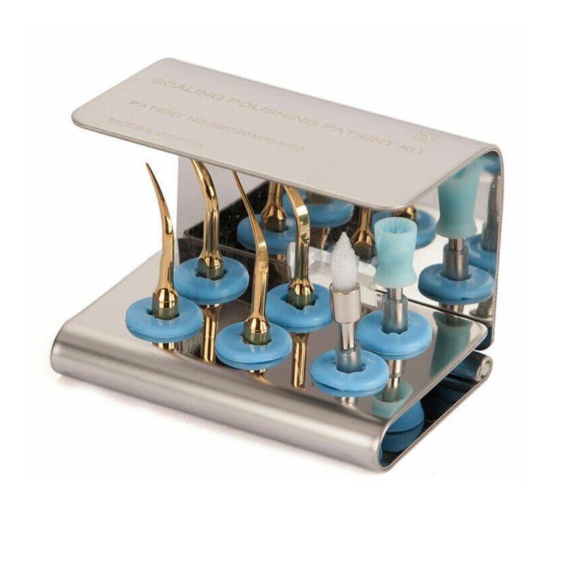 [Australia - AusPower] - Dental Ultrasonic Scaler Piezo Holder for 6 Tips/Burs with Cover 2PCS Stainless Steel Scaler Kit Sterilizer Stand Blocks 