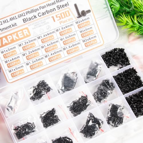 VAPKER mini metric screw assortment with black oxide round pan heads for laptop, eyeglass, and watch repair