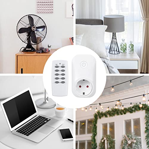 HBN Radio Socket Set of 5 Sockets with 2 Remote Controls, 3680 W Remote Controlled Plug for Indoor Christmas Decoration, Household Appliances, Range 30 m, White Pack of 5