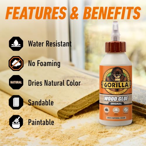 GORILLA Wood Glue Fast Clamp water-resistant PVA, 8 oz bottle
