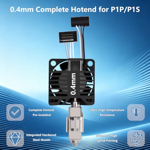 0.4mm P1P/P1S Complete Hardened Steel Hotend Kit, Full Assembly Print Head Hot End Kit with Thermistor, Ceramic Heater and Fan for Bambu Lab P1P, P1S 0.4mm P1 Series